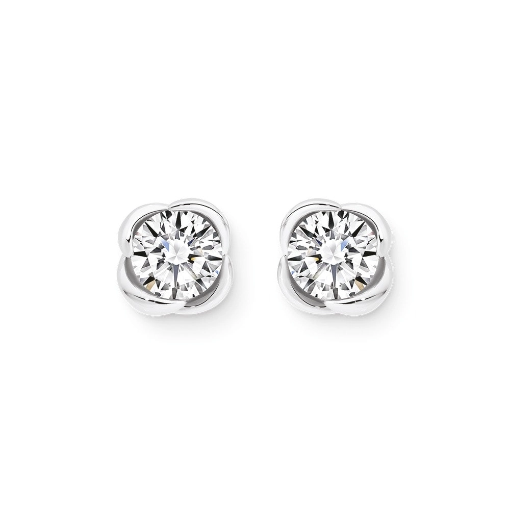 Sterling Silver Round Cubic Zirconia Scallop Border Stud Earrings