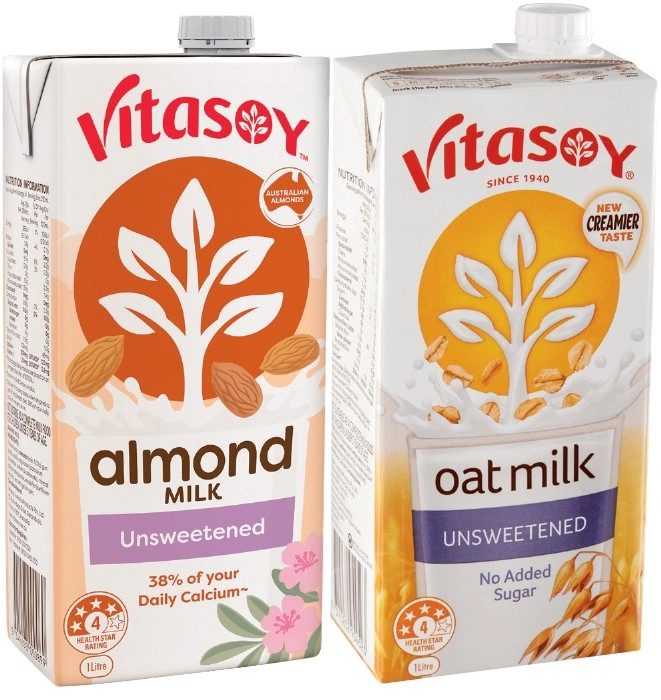 Vitasoy Unsweetened Long Life Oat or Almond Milk 1 Litre