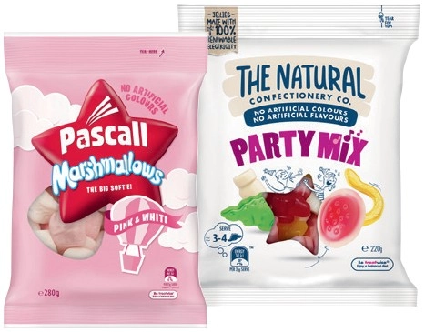 The Natural Confectionery Co. 130‑230g, Pascall 150‑300g, Cadbury Chocolate Eclairs 160g or Sour Patch Kids 190g Bags Selected Varieties