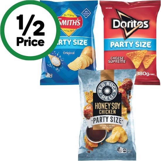 Doritos Corn Chips, Smith’s Crinkle Cut Chips 380g or Red Rock Deli Chips 290g