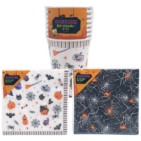 Halloween Napkins Pk 16 or Cups Pk 8 – Assorted