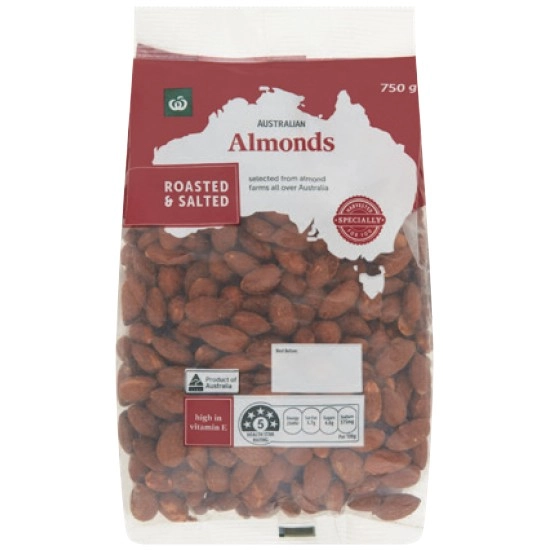 Woolworths Australian Almonds Roasted & Salted 750g