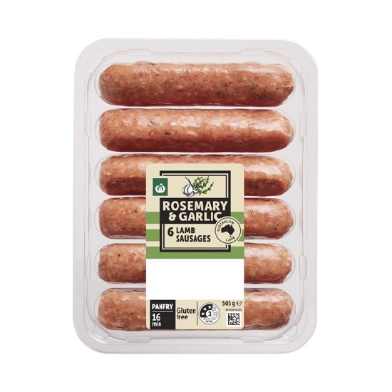 Woolworths Rosemary & Garlic Lamb Sausages 505g Pk 6