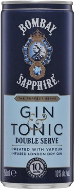 Bombay Sapphire Gin & Tonic Double Serve 10% Cans 4x250mL