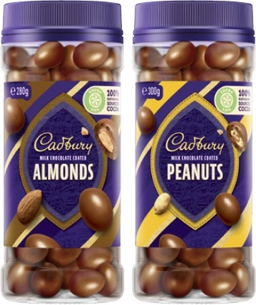 Cadbury Chocolate Coated Fruit or Nut Jar 280g-340g