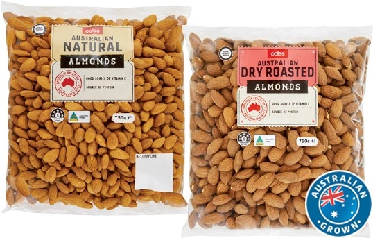 Coles Australian Dry Roasted or Natural Almonds 750g Pack