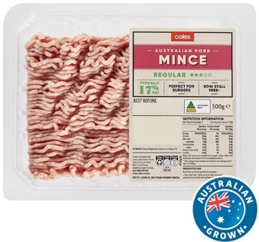 Coles Australian Pork 3 Star Regular Mince 500g