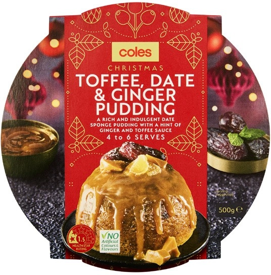 Coles Christmas Toffee, Date & Ginger Pudding 500g