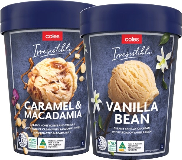 Coles Irresistible Ice Cream 1 Litre