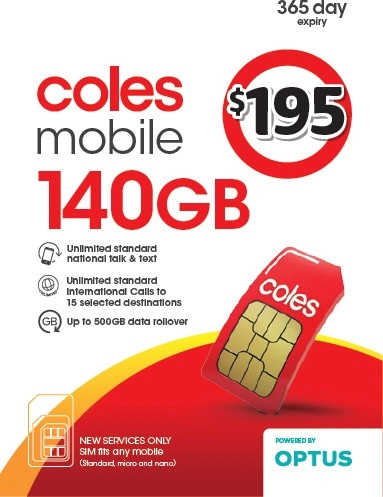 Coles Mobile $195 Prepaid SIM Kit