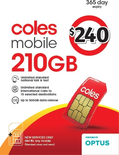 Coles Mobile $240 Prepaid SIM Kit