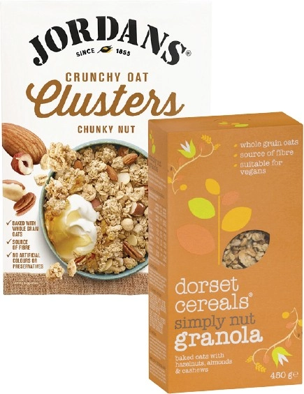 Jordans Granola or Oat Clusters 500g-750g or Dorset Granola or Muesli 450g