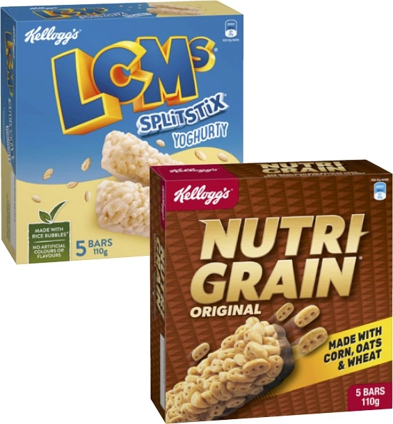 Kellogg's LCMs or Nutri Grain Bars 5 Pack 100g-110g