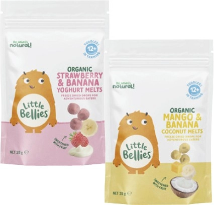 Little Bellies Strawberry & Banana Yoghurt Melts or Mango & Banana Coconut Melts 20g