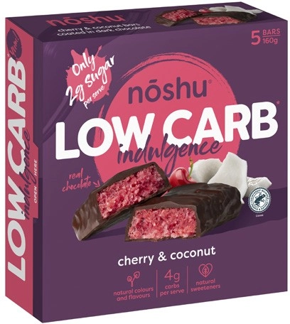 Nõshu Low Carb Cherry & Coconut Indulgence Bars 5 Pack 160g