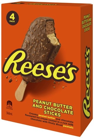 Reese's, Hershey's or Violet Crumble Ice Cream 4 Pack 360mL-440mL