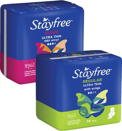 Stayfree Ultra Thin Pads With Wings Regular 14 Pack or Super 12 Pack