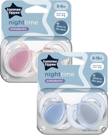 Tommee Tippee Night Time Soothers 0-6m or 6-18m 2 Pack