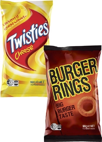 Twisties, Burger Rings or Cheetos 80g-90g