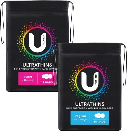 U By Kotex Ultra Thin Pads With Wings Regular 14 Pack or Super 12 Pack