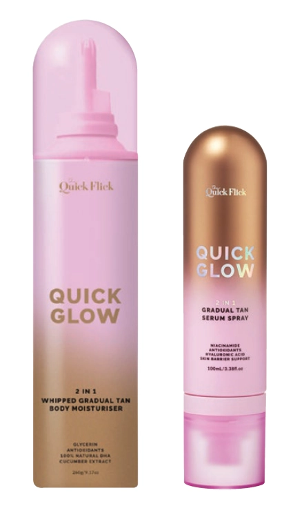 The Quick Flick Quick Glow Whipped Gradual Tan Body Moisturiser or Gradual Tan Serum Spray 100ml