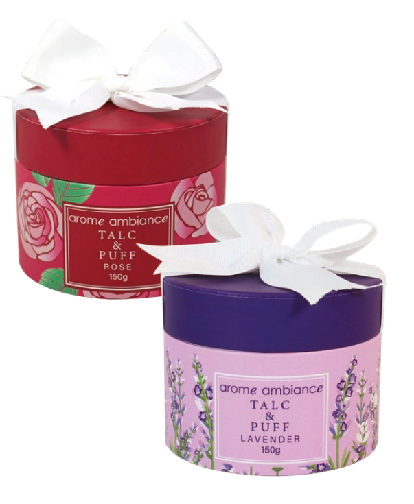 Arome Ambiance Floral Garden Talc & Puff Rose or Lavender 150g