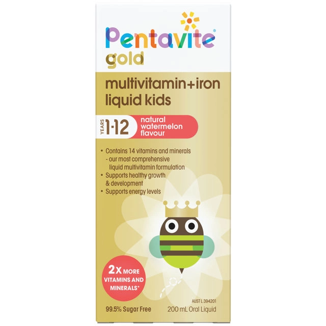 Pentavite Gold Multivitamin + Iron Liquid Kids Year 1-12 Years 200ml