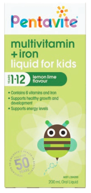 Pentavite Multivitamin + Iron Liquid Kids Year 1-12 Years 200ml