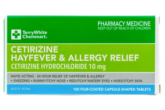 TerryWhite Chemmart Cetirizine Hay Fever & Allergy Relief 100 Tablets