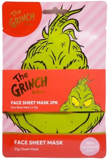 2 Pack Dr. Seuss The Grinch Face Sheet Masks - Hyaluronic Acid