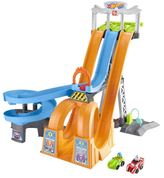 Fisher-Price Hot Wheels Little People Racing Loops Tower Toddler Vehicle Playset