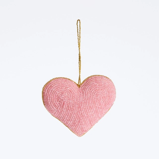 Pink Beaded Heart Christmas Hanging Decoration by Habitat