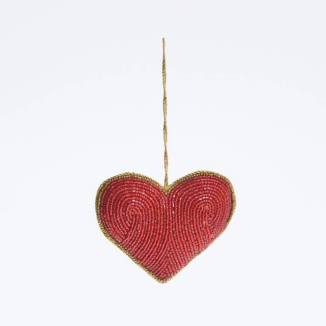 Red Beaded Heart Christmas Hanging Decoration by Habitat