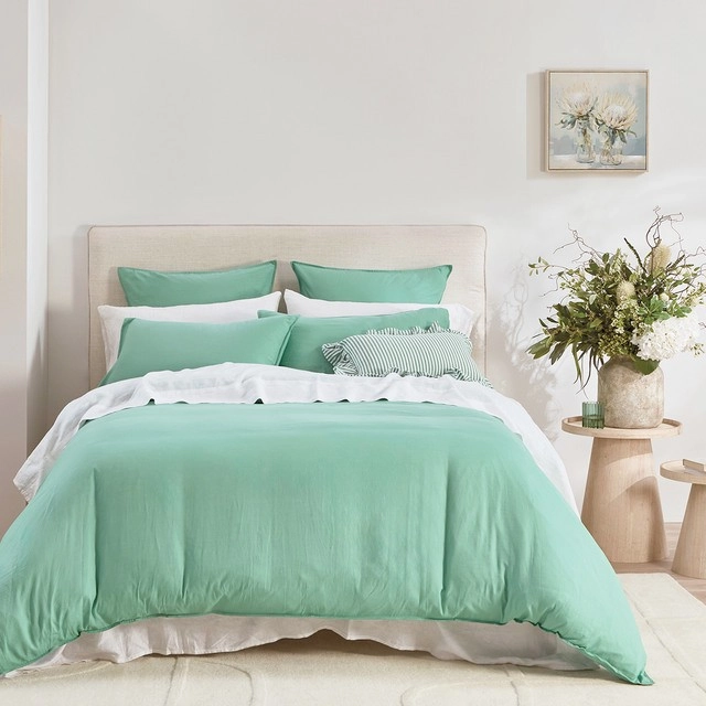 Washed Linen Look Spring Green Quilt Cover Set by Essentials