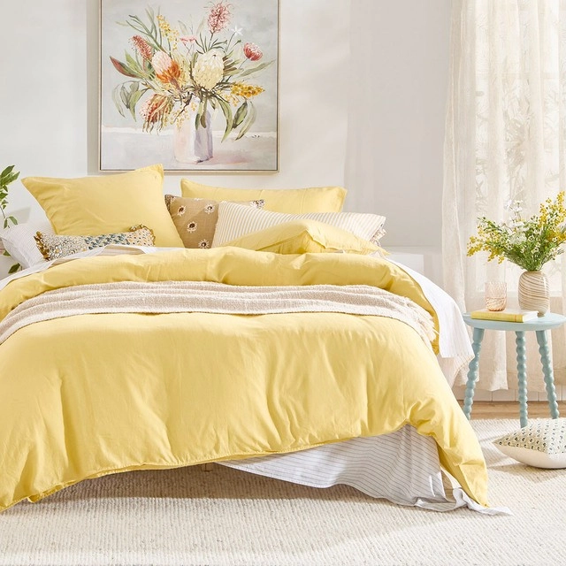 Washed Linen Look Yellow Quilt Cover Set by Essentials