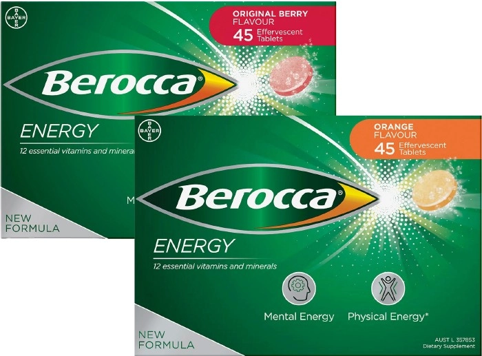 Berocca Energy Effervescent Tablets 45 Pack (Berry, Orange, Mango & Orange)