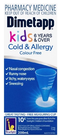 Dimetapp Kids 6+ Years Cold & Allergy Colour Free 200ml