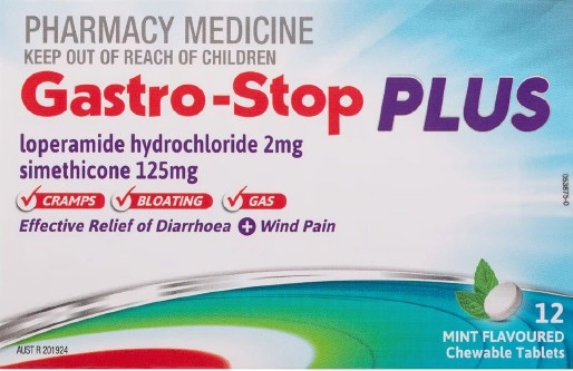 Gastro-Stop Plus Diarrhoea + Wind Pain Relief 12 Chewable Tablets