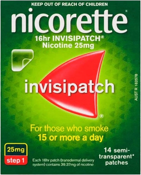 Nicorette Quit Smoking 16 Hour Nicotine Invisipatch Step 1 25mg 14 Patches