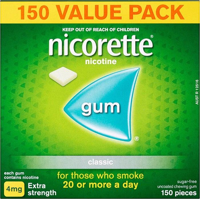 Nicorette Quit Smoking Nicotine Gum 4mg Classic 150 Pieces Value Pack