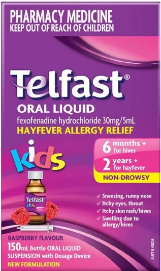 Telfast Kids Oral Liquid Hayfever Allergy Relief 150ml