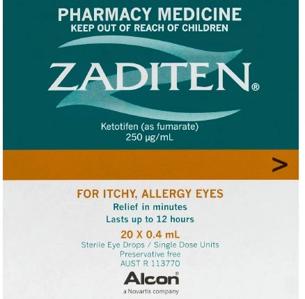 Zaditen Allergy Eye Drops 20 x 0.4ml Vials