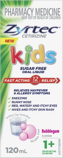 Zyrtec Kids Fast Acting Allergy & Hayfever Relief Oral Liquid Bubblegum 120ml