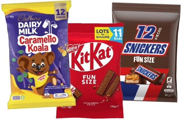 Cadbury 120-180g Share Packs, Nestle 154-158g, Mars 132-192g, M&M’s 148g, Skittles 180g or Smarties 127g Fun Size Bags Selected Varieties