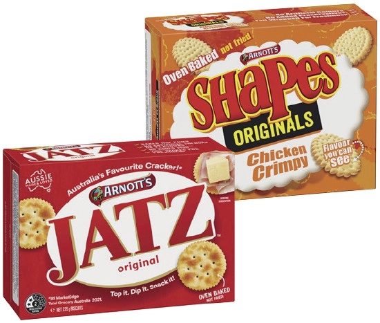 Arnott’s Shapes 130-190g, Clix 250g, Jatz or Savoy 225g Selected Varieties