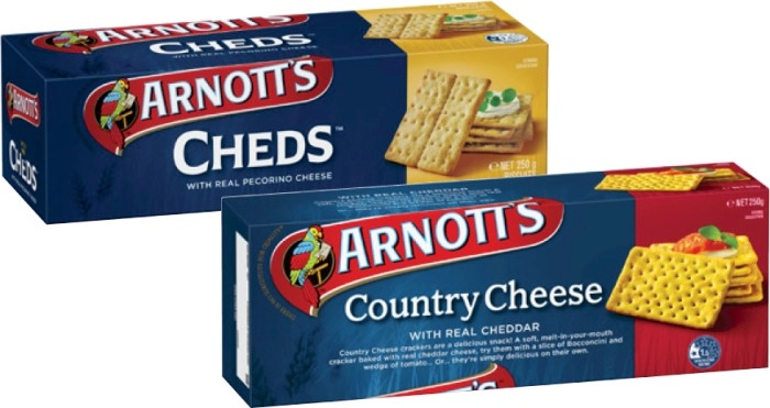 Arnott's Cheds or Country Cheese Crackers 250g