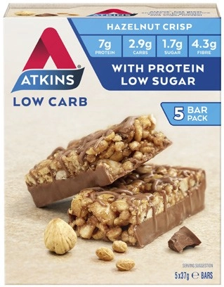 Atkins Low Carb Hazelnut Crisp Bars 5 Pack 185g