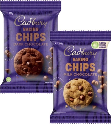 Cadbury Baking Chocolate Chips, Melts or Block 180g-225g