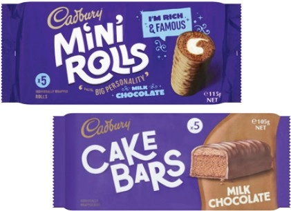 Cadbury Cake Bars or Rolls 105g-130g