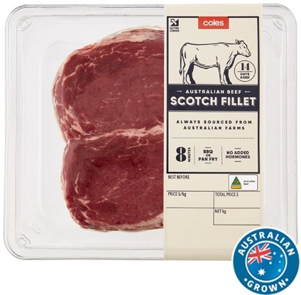 Coles Australian No Added Hormones Beef Scotch Fillet Steak 2 Pack 480g